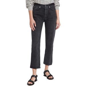 Agolde Jeans Women Size 27 Lana Cropped In Rhyme Black Denim Button Fly Distress